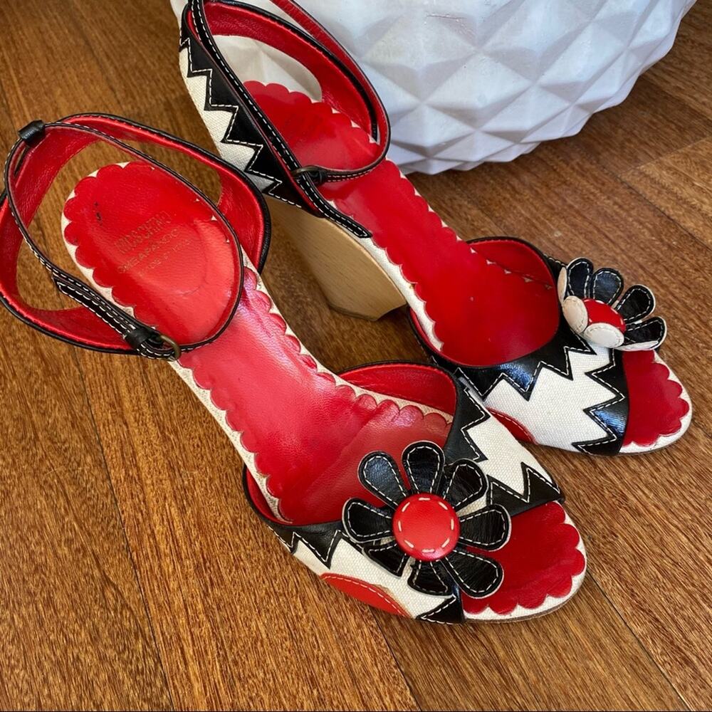 MOSCHINO Wedge Linen Leather Heels US 8 EU38 - Picture 5 of 9